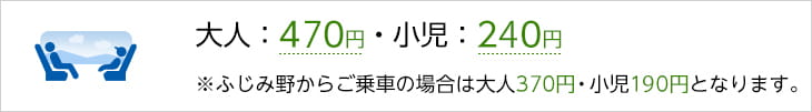 大人460円・小児230円※ふじみ野からご乗車の場合は 大人360円・小児180円となります。