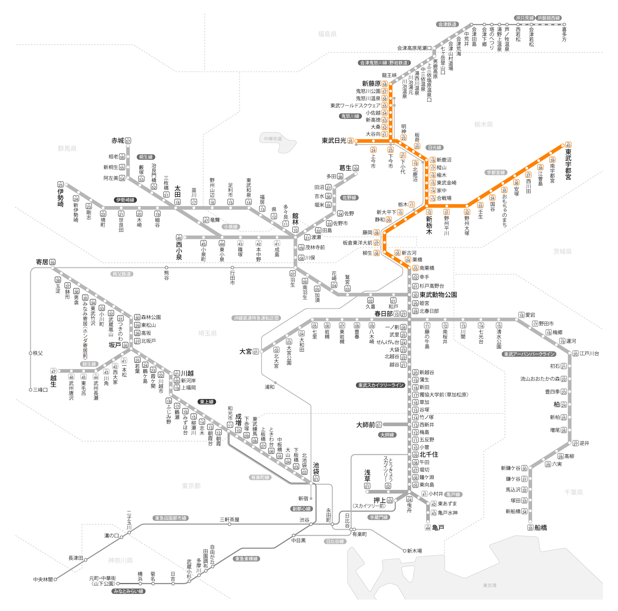 東武日光線　南栗橋　以北エリア