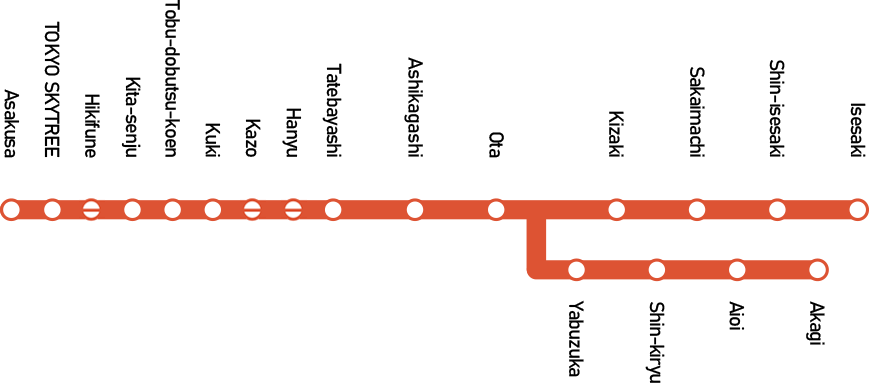 Stations stopped by Limited Express RYOMO