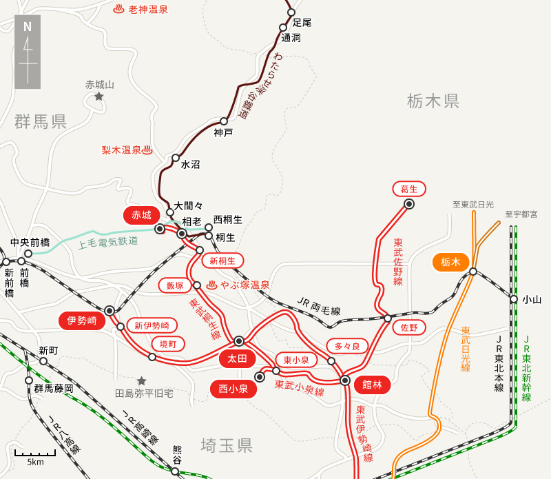 路線図：東武鉄道 日光・鬼怒川エリア